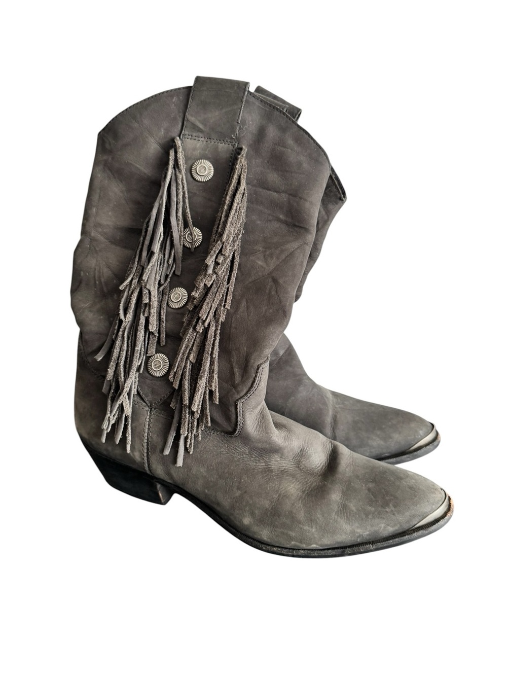 Vintage Code West Women's Gray Suede Fringe Western Boots